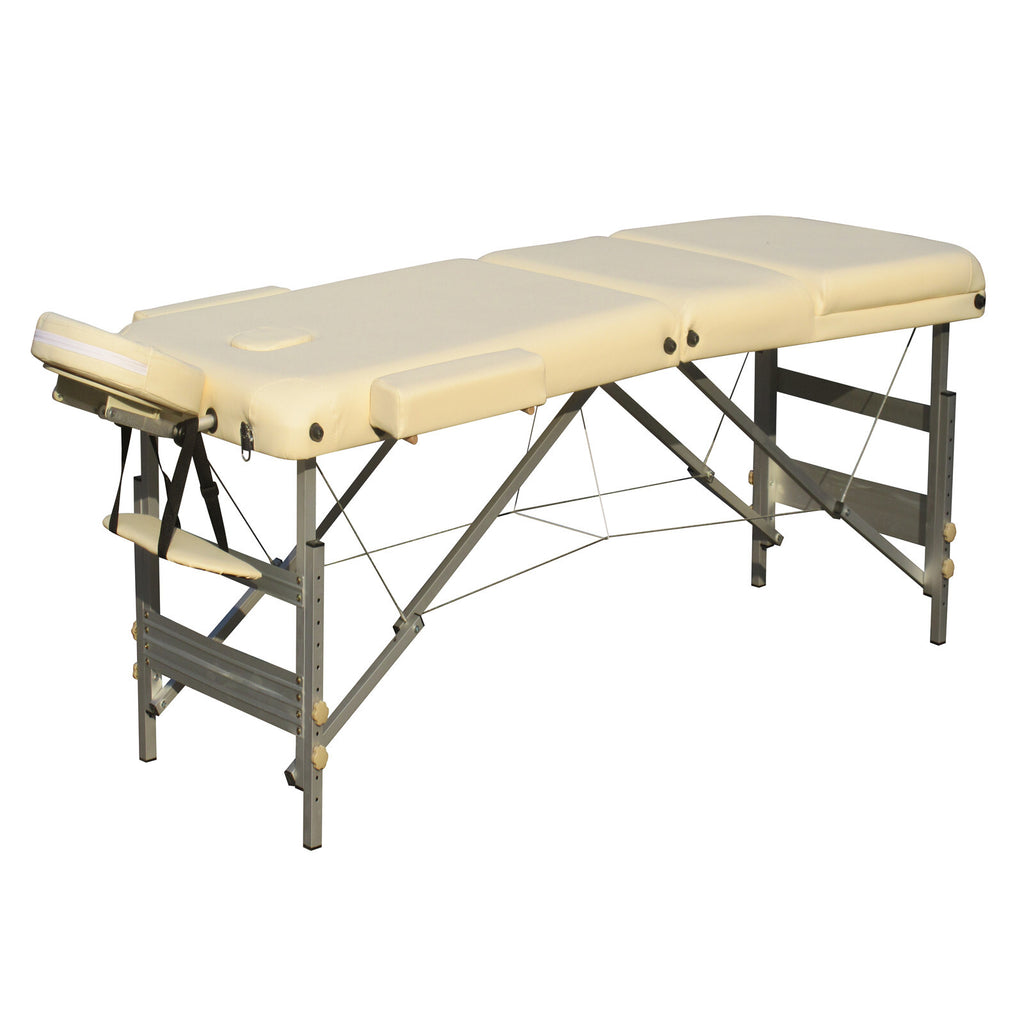 YES4HOMES Portable Massage Table – 3-Fold, 5cm Foam, Aluminium, Beige