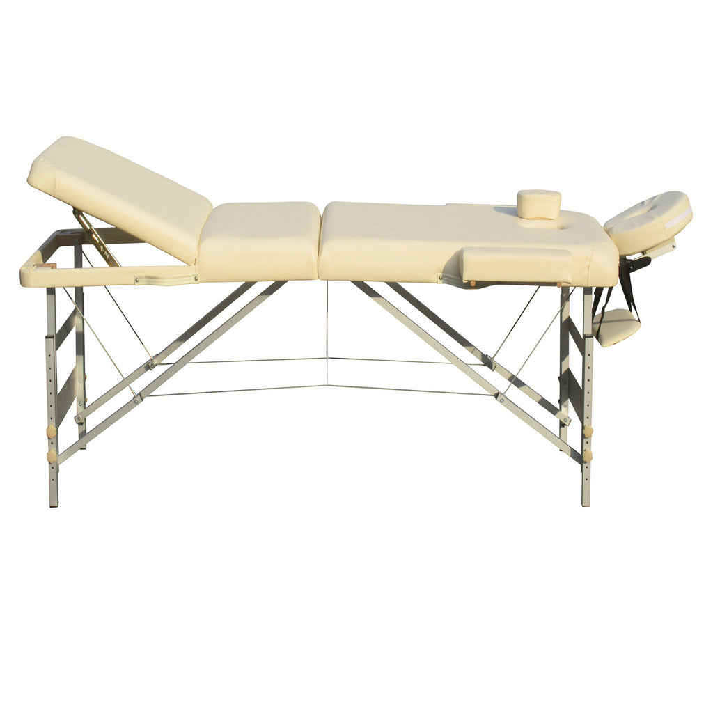 YES4HOMES Portable Massage Table – 3-Fold, 5cm Foam, Aluminium, Beige