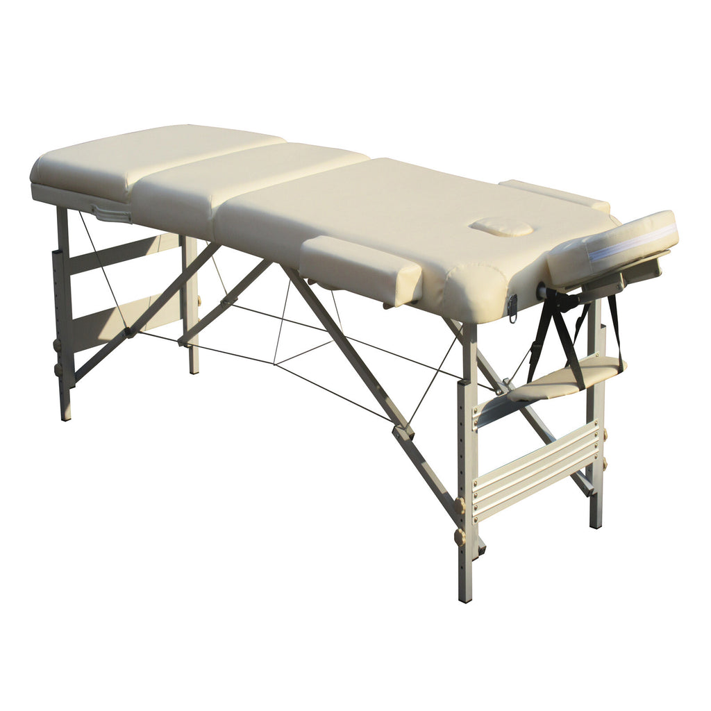 YES4HOMES Portable Massage Table – 3-Fold, 5cm Foam, Aluminium, Beige