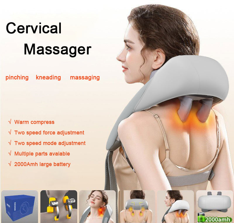 Portable Shiatsu Neck & Shoulder Massager with Heat – Cordless, Grey