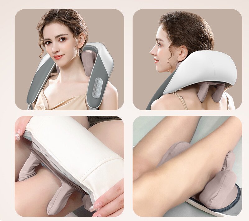 Portable Shiatsu Neck & Shoulder Massager with Heat – Cordless, Grey