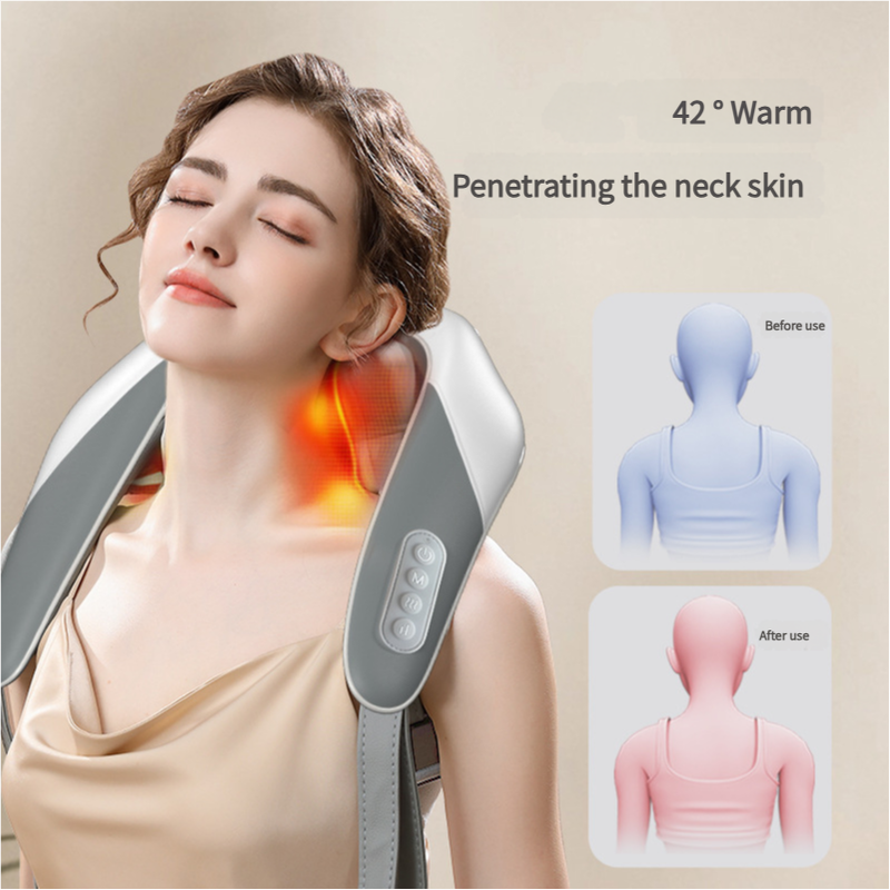 Portable Shiatsu Neck & Shoulder Massager with Heat – Cordless, Grey