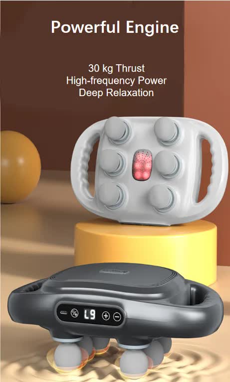 6-Head Percussion Massage Gun with Heat – Cordless, Dark Grey