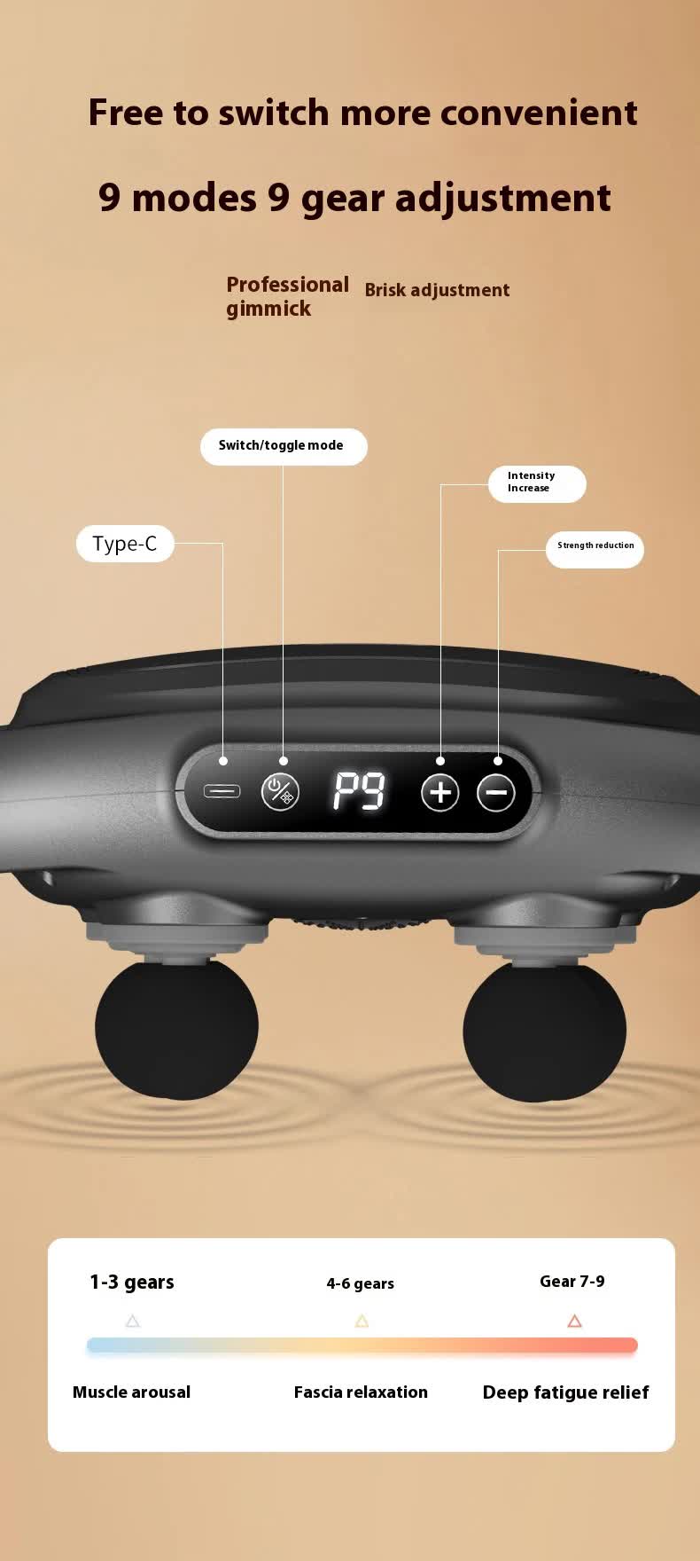 6-Head Percussion Massage Gun with Heat – Cordless, Dark Grey