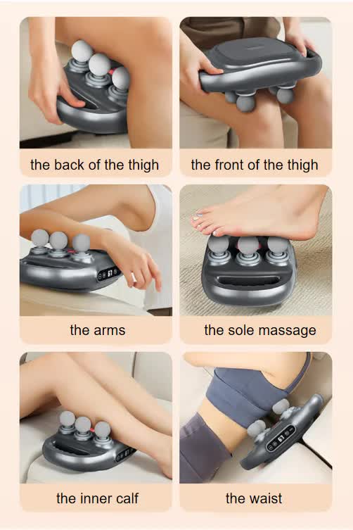 6-Head Percussion Massage Gun with Heat – Cordless, Dark Grey