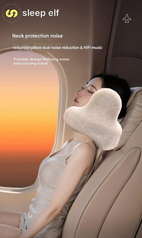 Smart Travel Neck Pillow – Bluetooth Audio & Heat, Silver