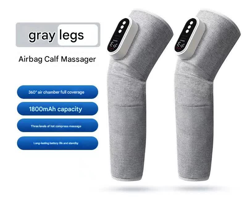 Rechargeable Air Compression Leg Massager with Heat Therapy for Knee & Calf Relief(grey-Double)