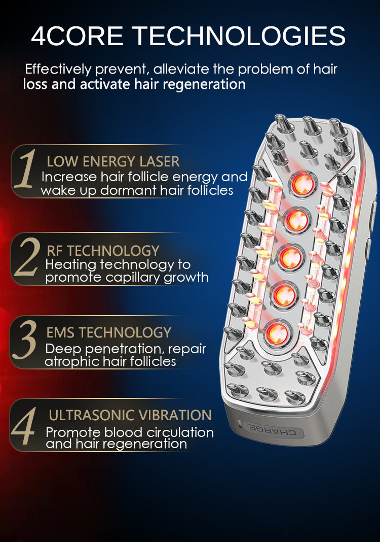 Advanced 4-in-1 Hair Growth Comb with LLLT, RF, EMS & Vibration Massage(White)