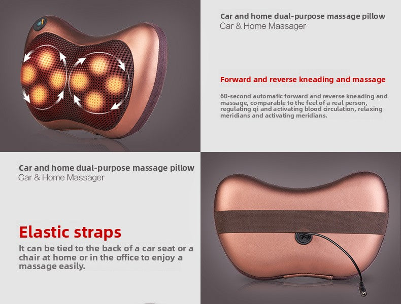 Electric Shiatsu Massage Pillow with Heat - Deep Kneading Neck & Back Massager - Portable Car & Home Cushion for Muscle Relief - Black
