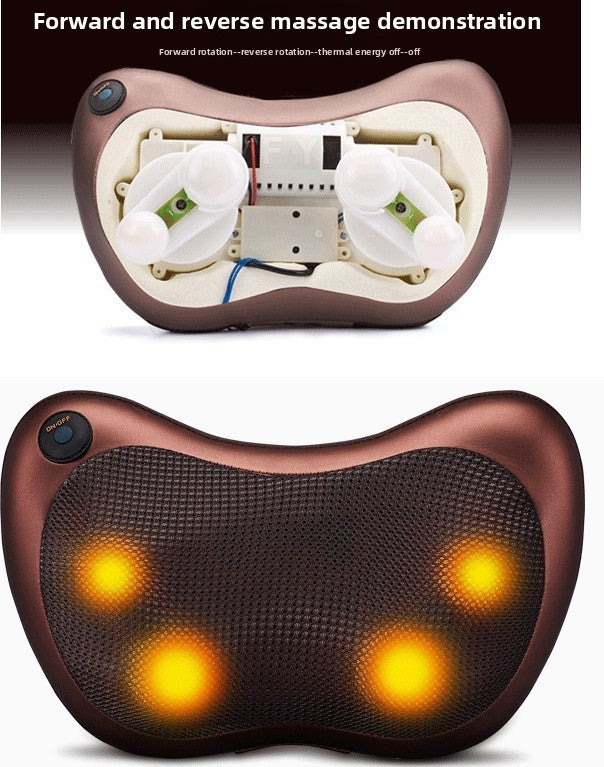 Cordless Rechargeable Shiatsu Massage Pillow - 8 Node Deep Kneading Neck & Back Massager with Heat - Wireless Portable Cushion for Home Car & Travel - Brown