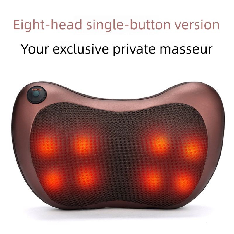 Cordless Rechargeable Shiatsu Massage Pillow - 8 Node Deep Kneading Neck & Back Massager with Heat - Wireless Portable Cushion for Home Car & Travel - Brown