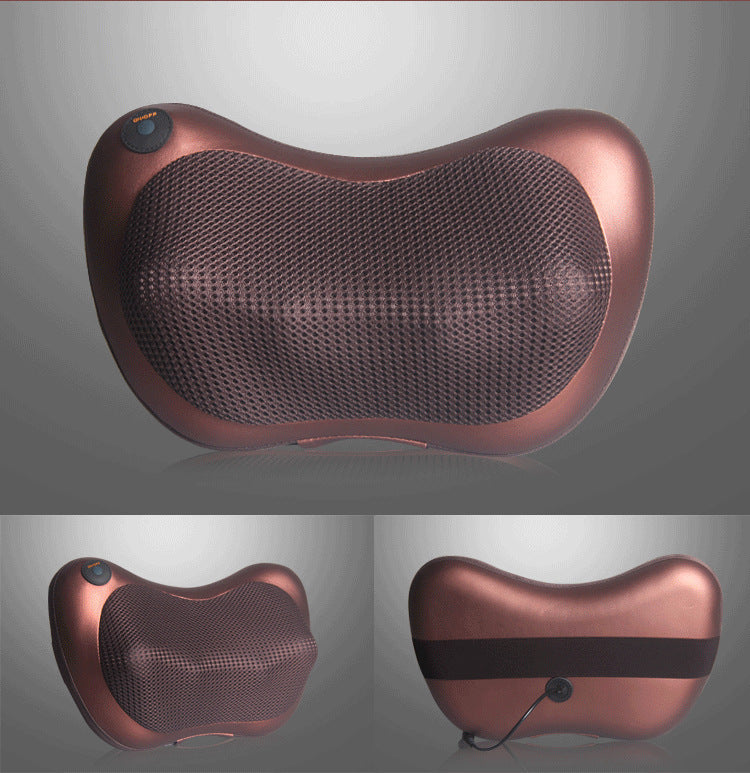 Cordless Rechargeable Shiatsu Massage Pillow - 8 Node Dual Button Neck & Back Massager with Heat - Wireless Deep Kneading Cushion for Car Home & Travel - Brown