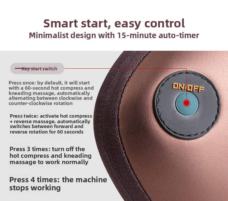 Cordless Rechargeable Shiatsu Massage Pillow - 8 Node Dual Button Neck & Back Massager with Heat - Wireless Deep Kneading Cushion for Car Home & Travel - Brown