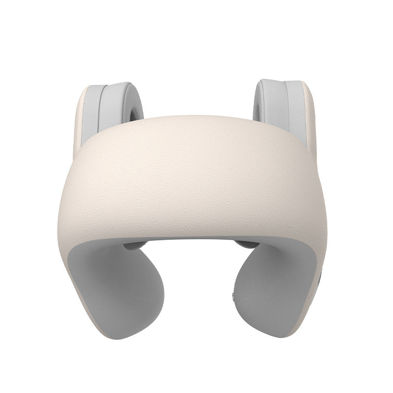 Smart 4-in-1 Travel Neck Pillow with ANC Headphones - Heated Vibration Massage & Bluetooth Audio - Memory Foam Support for Planes & Home - Beige