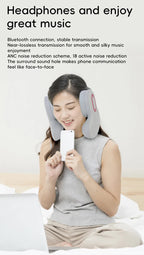 Travel Neck Pillow with ANC Headphones & Heat – Memory Foam, Beige