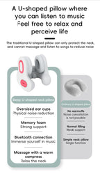 Travel Neck Pillow with ANC Headphones & Heat – Memory Foam, Beige