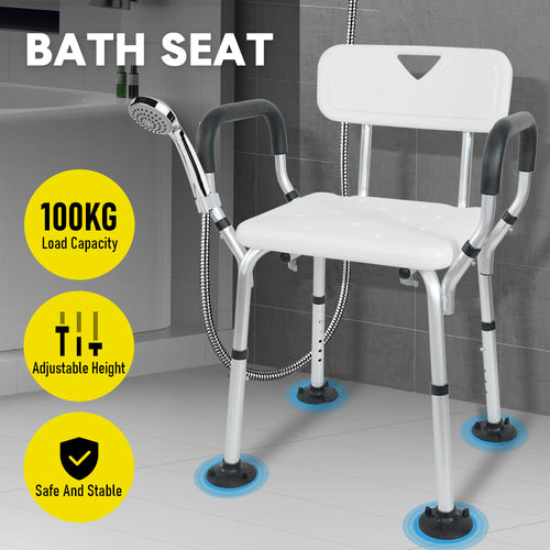 Adjustable Shower Chair – Non-Slip, Padded Arms, Removable Back
